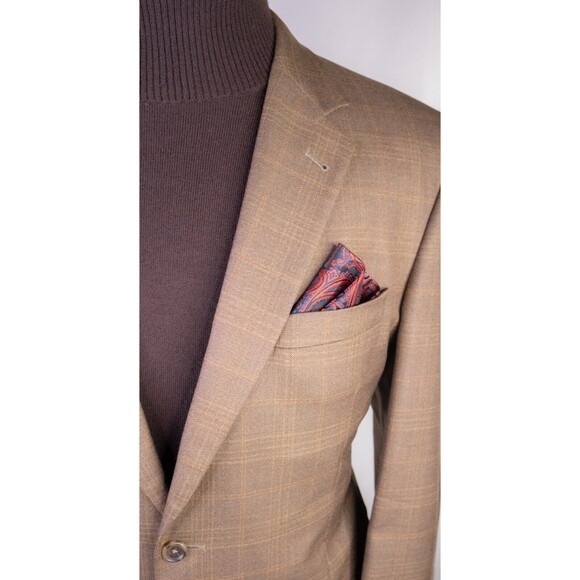 Jos A Bank Blazer Sz 42R Windowpane Beige Sports Coat Suit Jacket Wool/Silk EUC - Picture 4 of 14